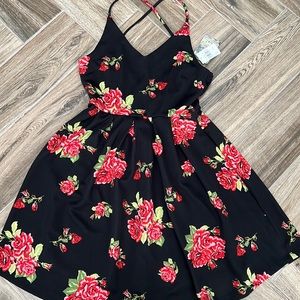 Red roses floral summer dress